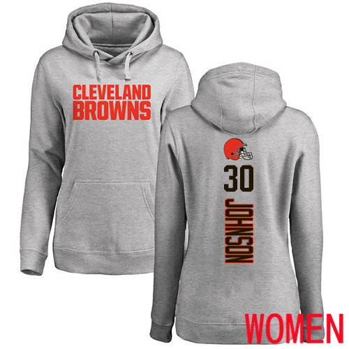 Cleveland Browns D Ernest Johnson Women Ash Jersey 30 NFL Football Backer Pullover Hoodie Sweatshirt